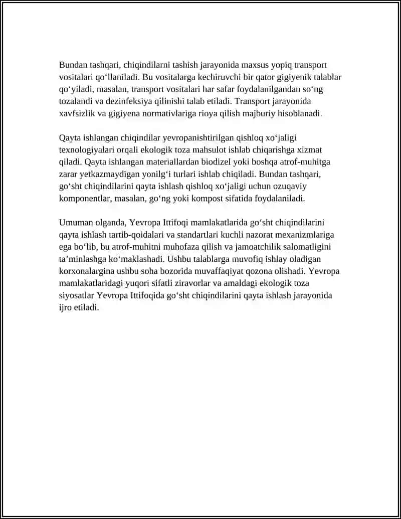 GʻOSHT CHIQINDILARINI QAYTA ISHLASH BOʻYICHA XORIJIY TAJRIBALARINI OʻRGANISH 4