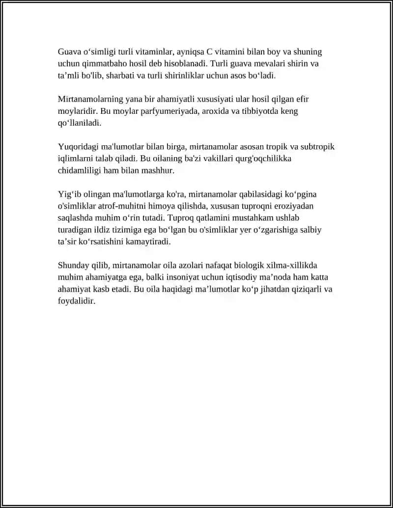 REFERAT Mavzu: MIRTANAMOLAR QABILASI OILASI TASNIFI 4