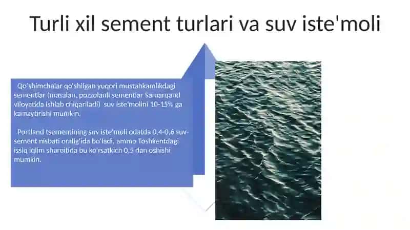 Beton tarkibidagi suv va sementning tarkibi 4