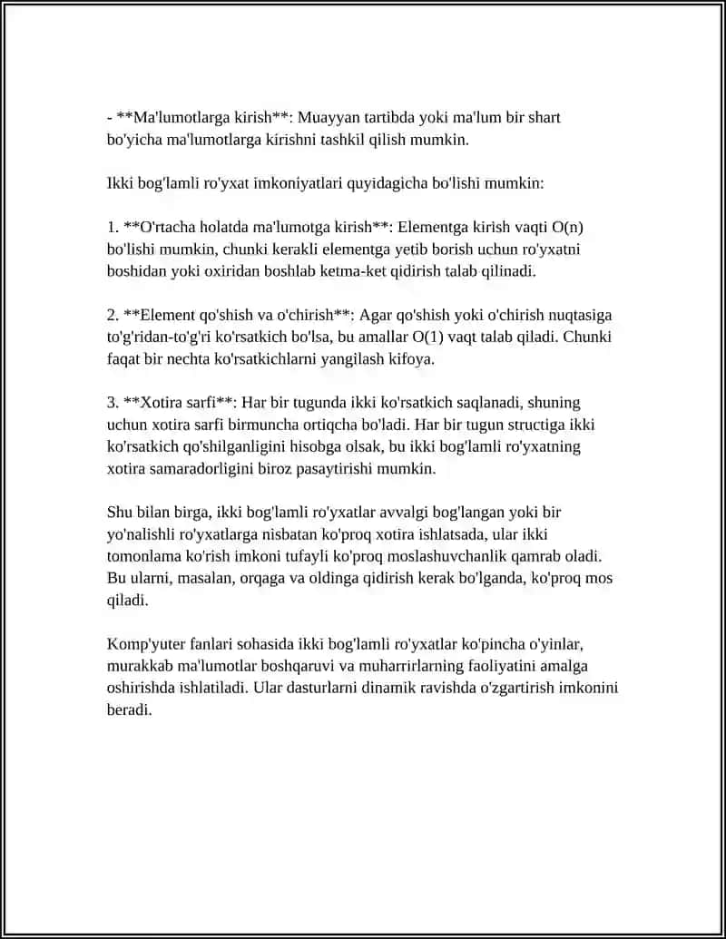 IKKI BOG‘LAMLI RO‘YXATLAR USTIDA AMALLAR VA ULARNING ALGORITMLARI 4