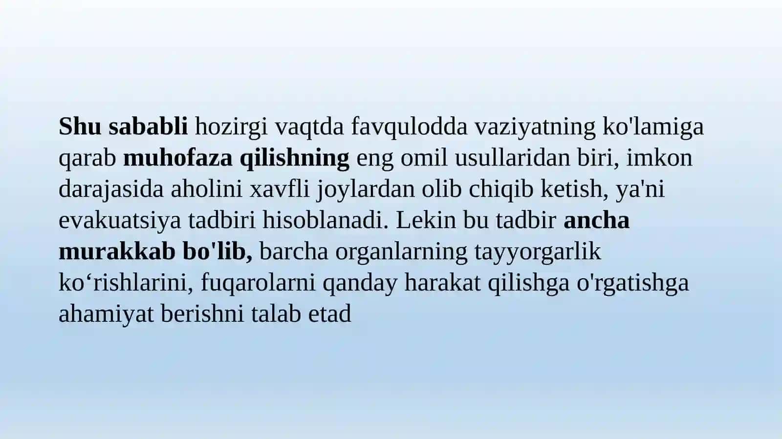 Favqulodda vaziyatlar havfi tugʻilganda va sodir boʻlganda aholini evakuatsiyalashni tibbiy ta'minlash 4