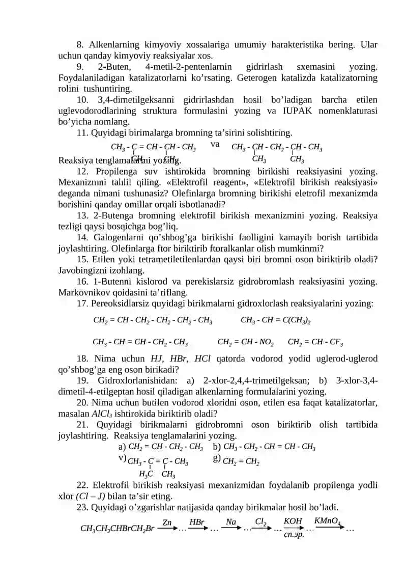ALKENLARNI IZOMERIYASINI, NOMLANISHINI VA OLINISH USULLARINI O‘RGANISH 4