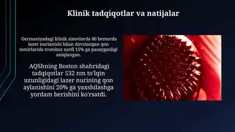 Qon tomirlaridagi qonni lazer nuri bilan nurlantirish 4