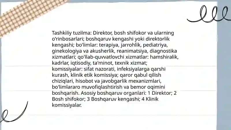 Davolash muassalarining faoliyati bilan tanishuv, ishlash pirinsiplari 4