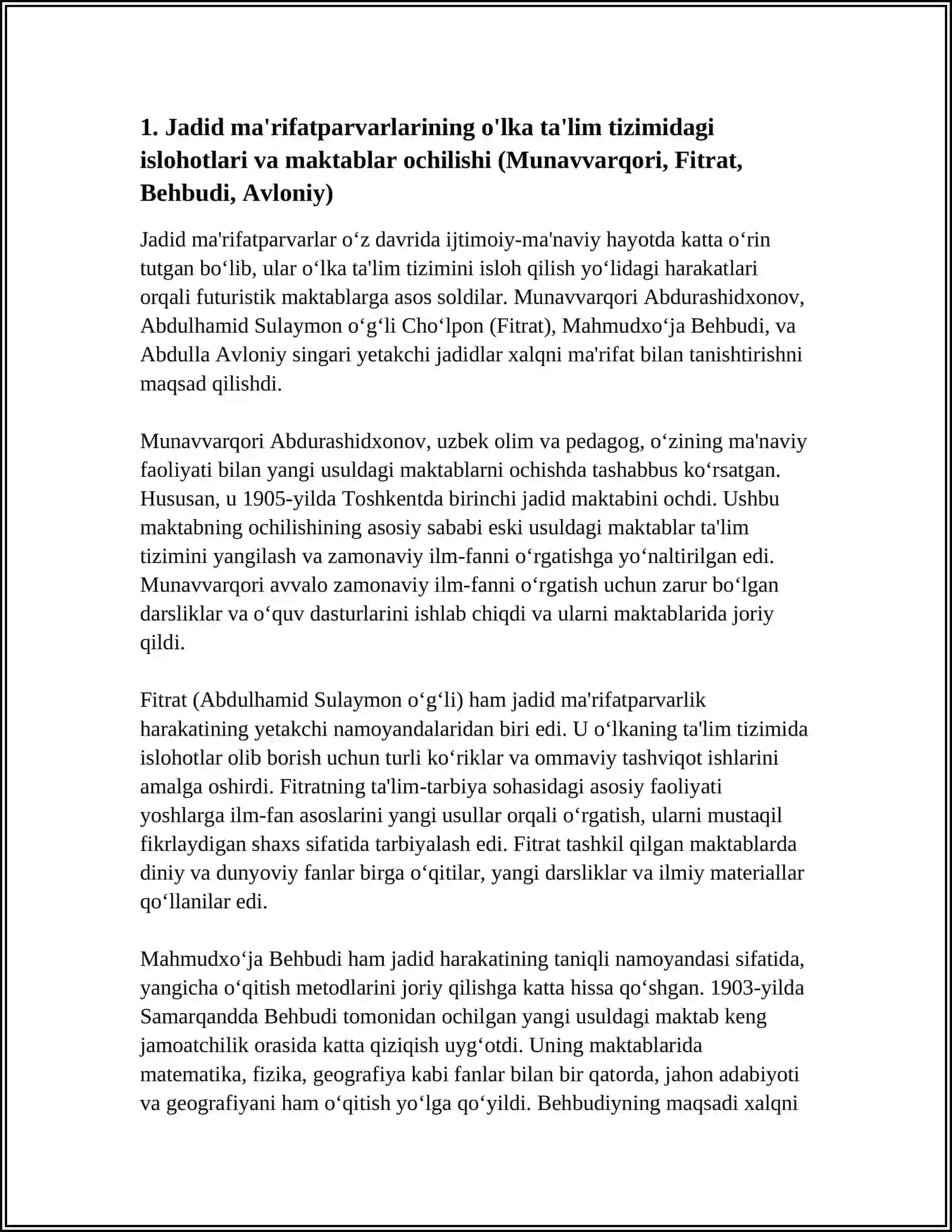 JADID MAʼRIFATPARVARLARINING O'LKA IJTIMOIY-MA'NAVIY HAYOTIDA TUTGAN O'RNI 4