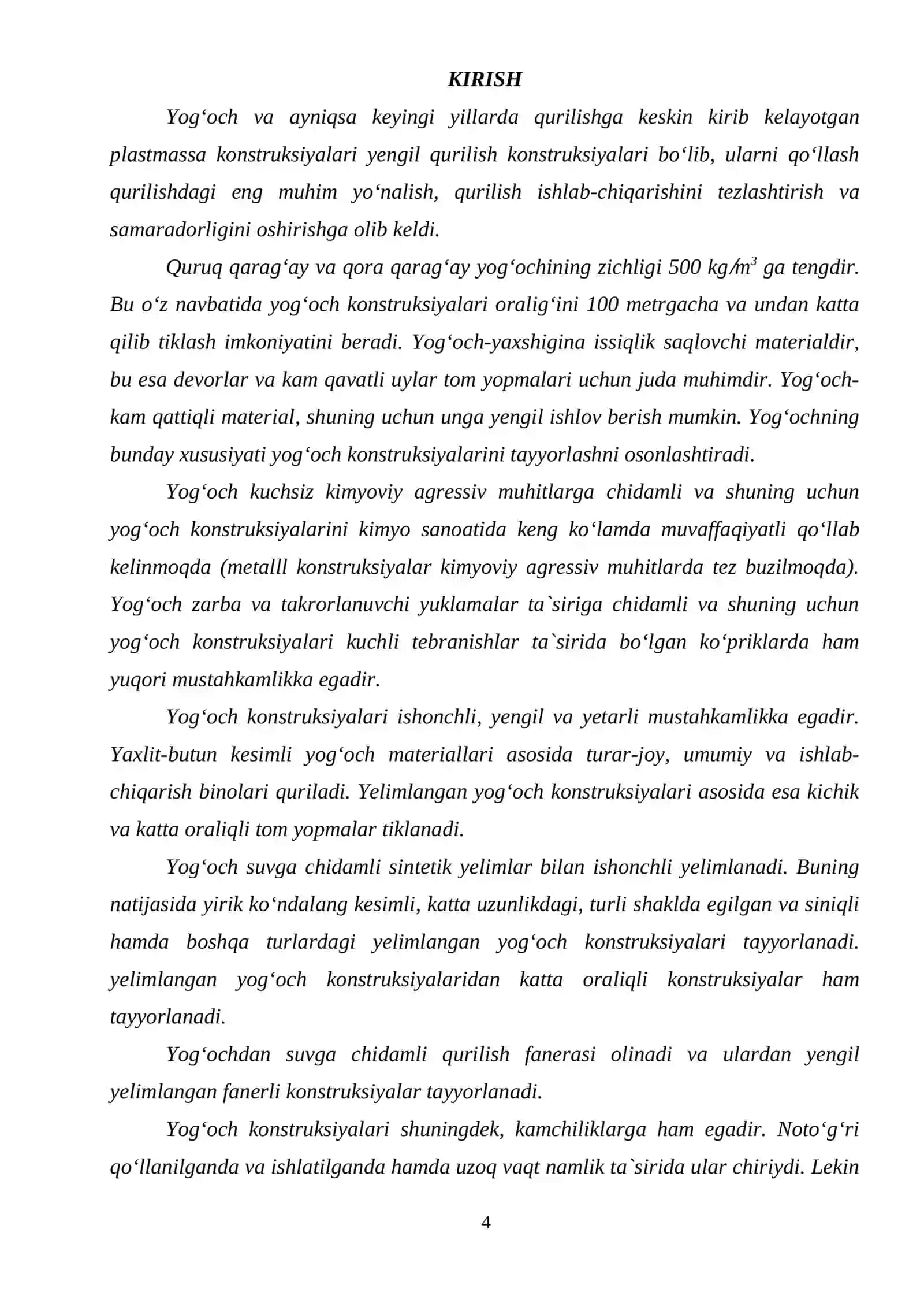 Yogʻoch va plastmassa konstruksiyalari kurs ishi 4