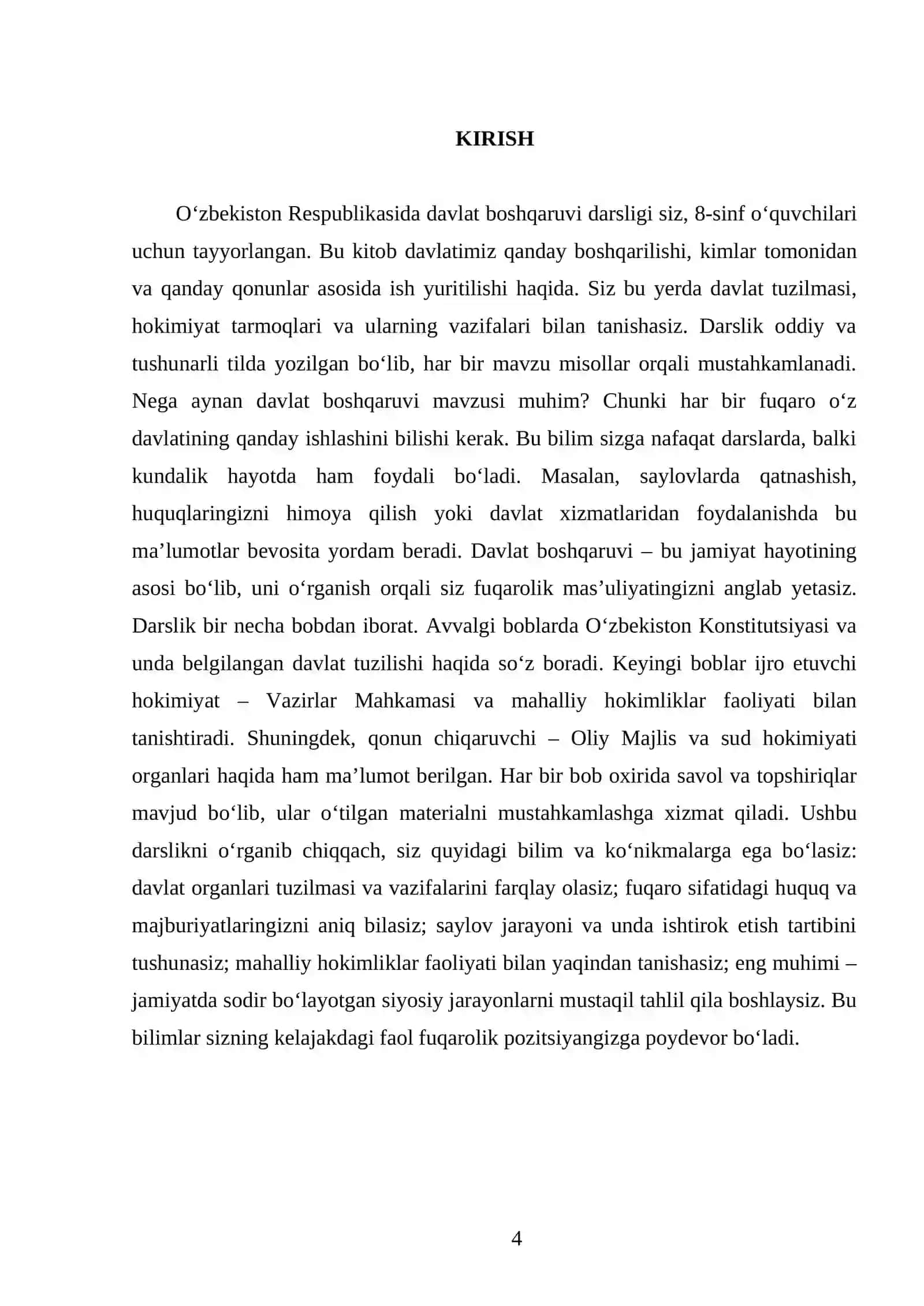 O‘ZBEKISTON RESPUBLIKASIDA DAVLAT BOSHQARUVI 8-SINF 4