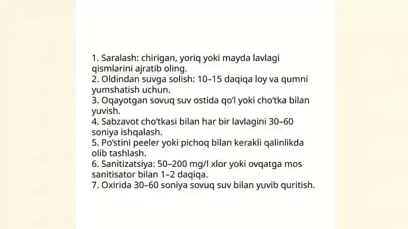 Osh lavlagini qayta ishlash texnologiyasi 4