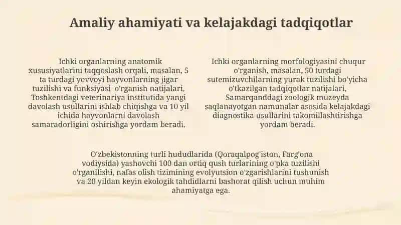 Ichki organlari hayvonlarda farq qiluvchi xususiyatlarini o'rganish 4