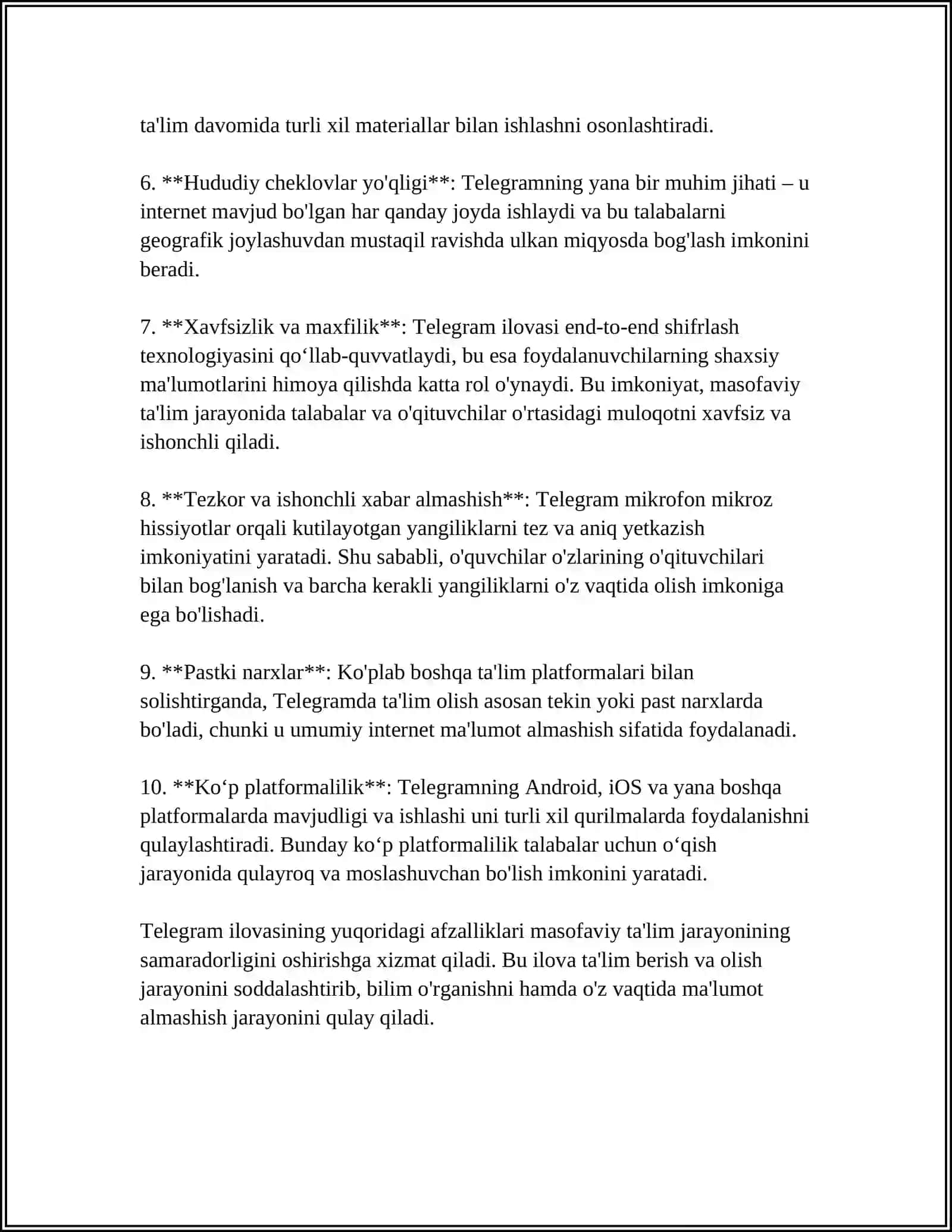 MASOFAVIY TA’LIMNI TASHKIL ETISHDA QO’SHIMCHA TARZDA TURLI XIL ILOVALAR (TELEGRAM, IMO, FACEBOOK VA H.K.) DAN FOYALANISHNI O’RGANISH 4