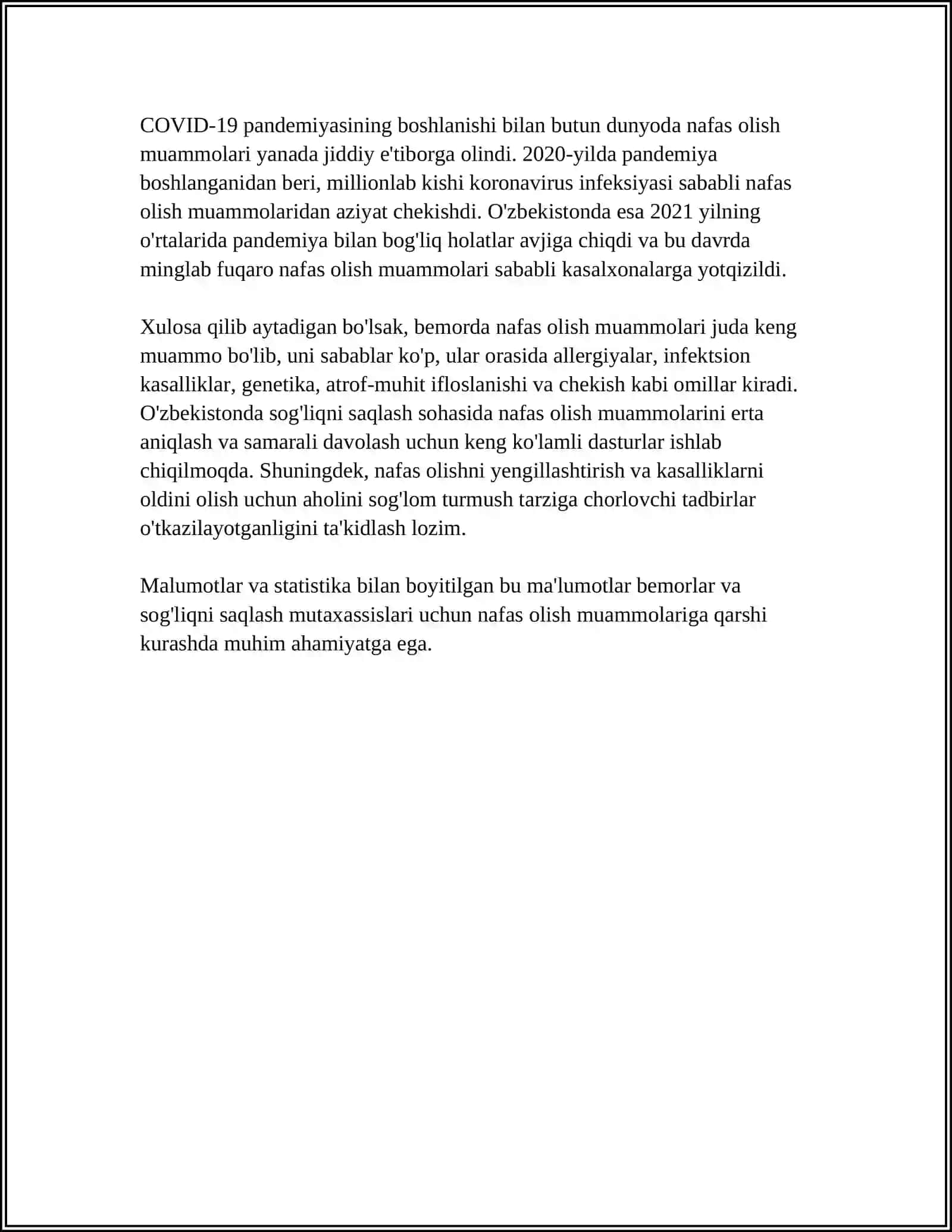 HAMSHIRALIK JARAYONI BIRINCHI BOSQOCHI. BEMOR MUAMMOLARI TASNIFI 4