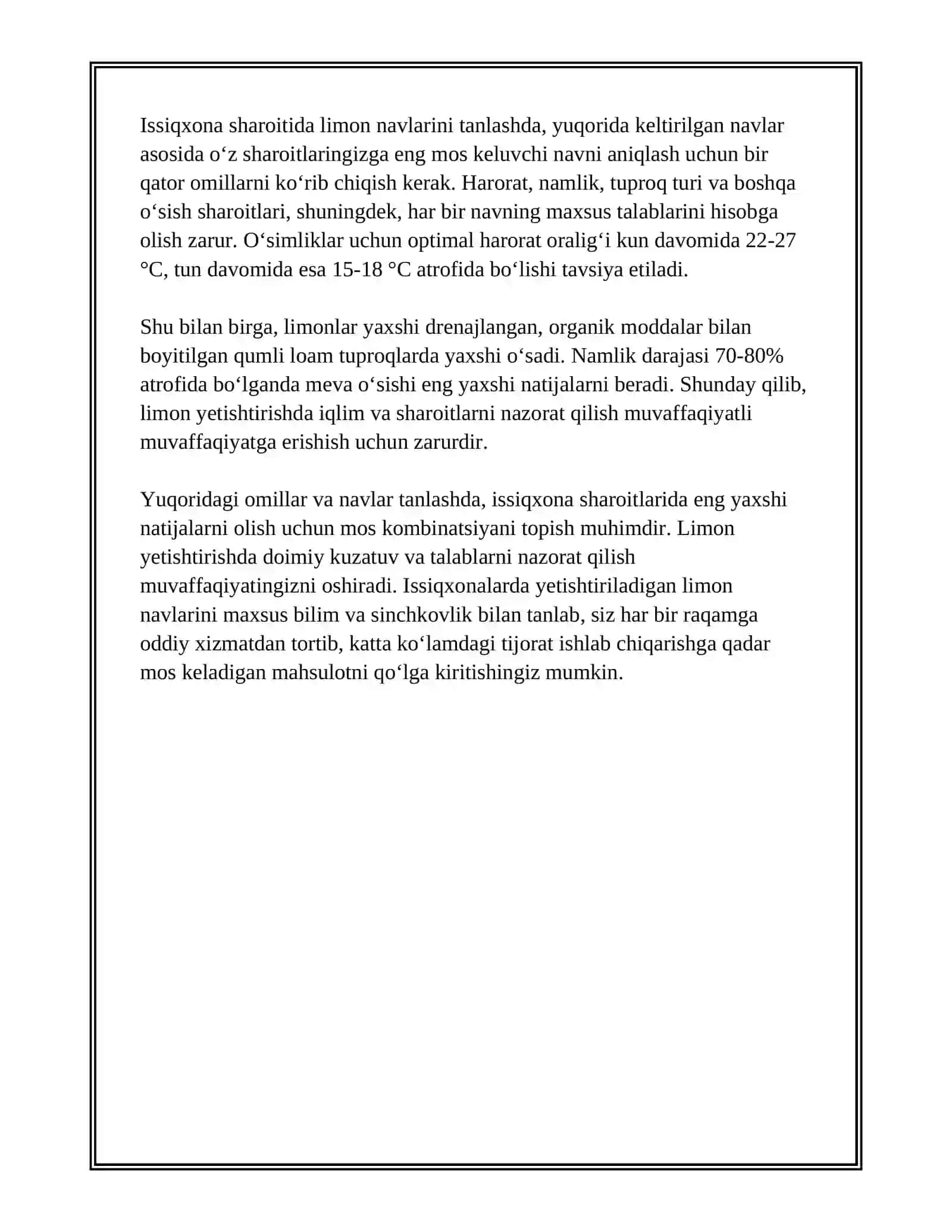LIMONNI ISSIQXONALARDA YETISHTIRISH TEXNOLOGIYASI 4