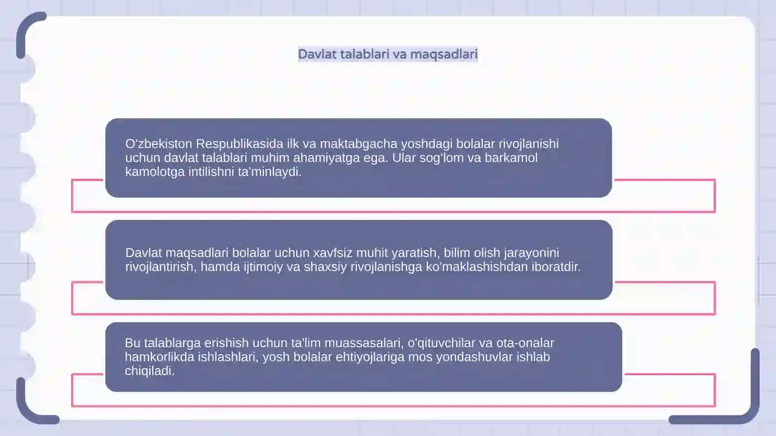 O'zbekiston Respublikasining ilk va maktabgacha yoshdagi bolalar rivojlanishida qo'yiladigan davlat talablari 4