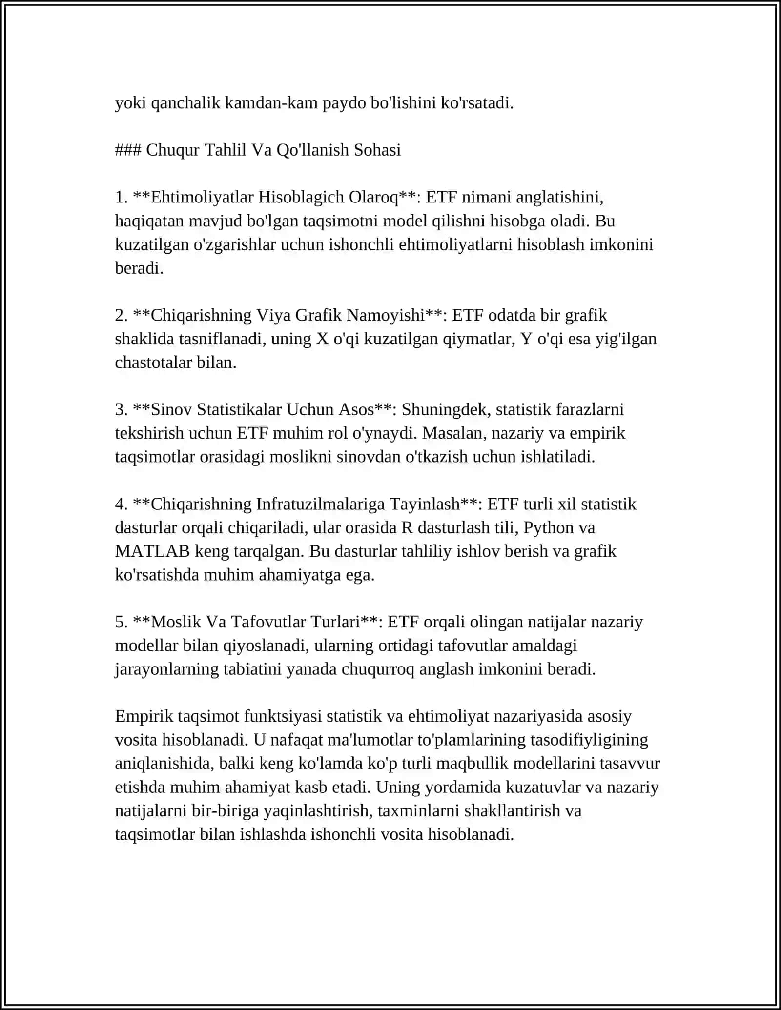 EMPIRIK TAQSIMOT FUNKSIYA VA UNING XOSSALARI.GLIVENKO-KANTELLI TEOREMASI.TANLANMA XARAKTERISTIKALARI 4