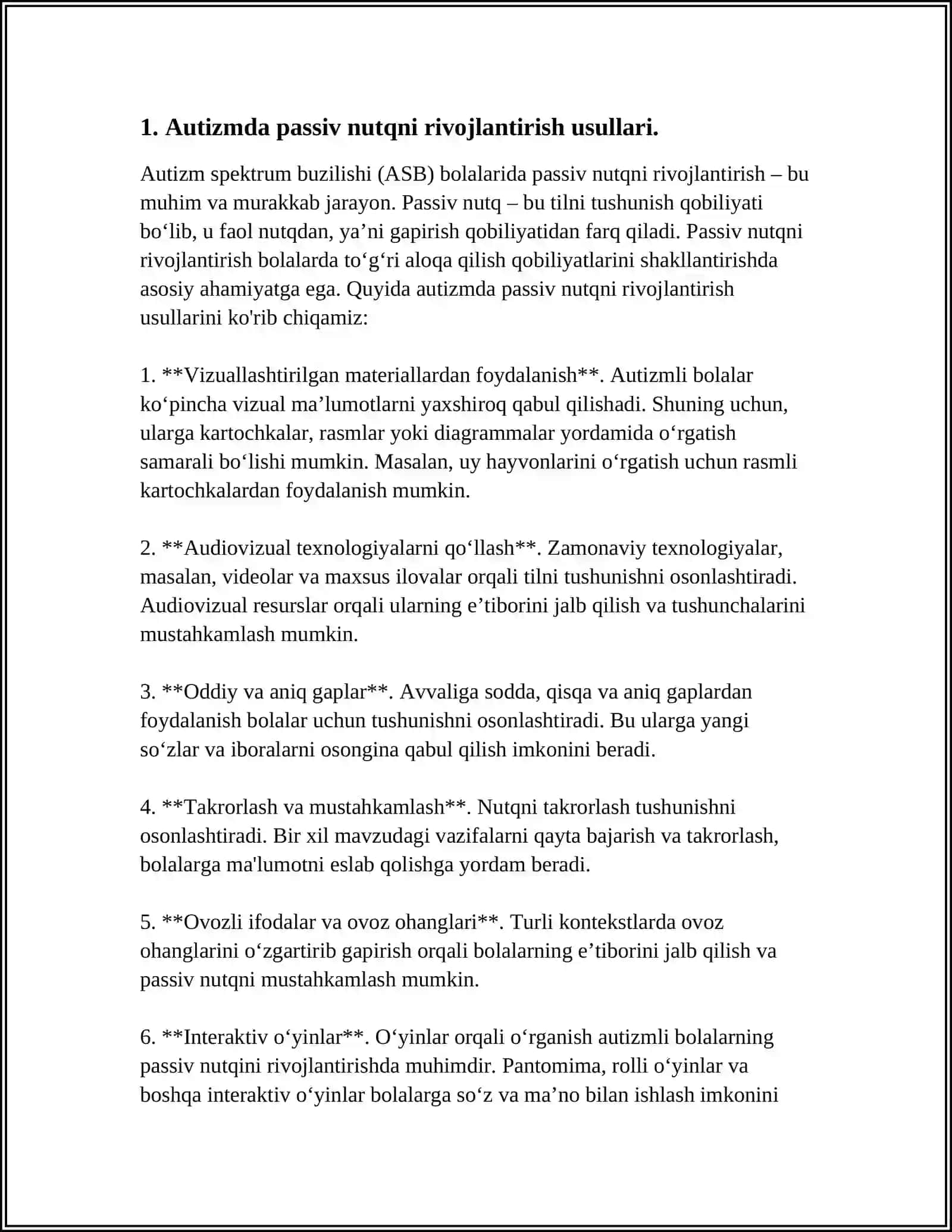 AUTIZMDA PASSIV VA FAOL NUTQ USTIDA ISHLASHNING INNOVATSION USULLARI 4