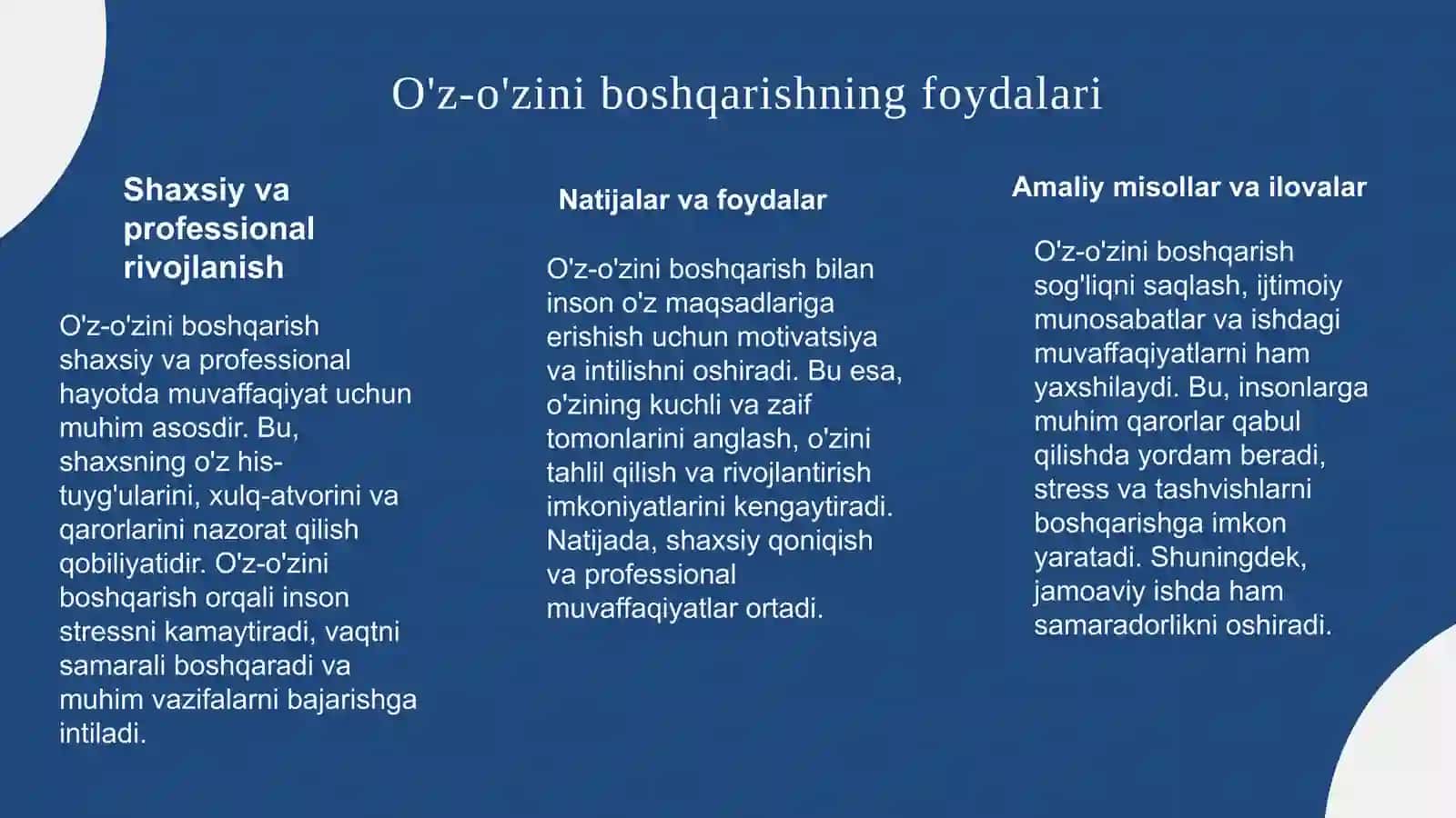 O'z-o'zini boshqarish va samaradorlik uchun javobgarlik 4
