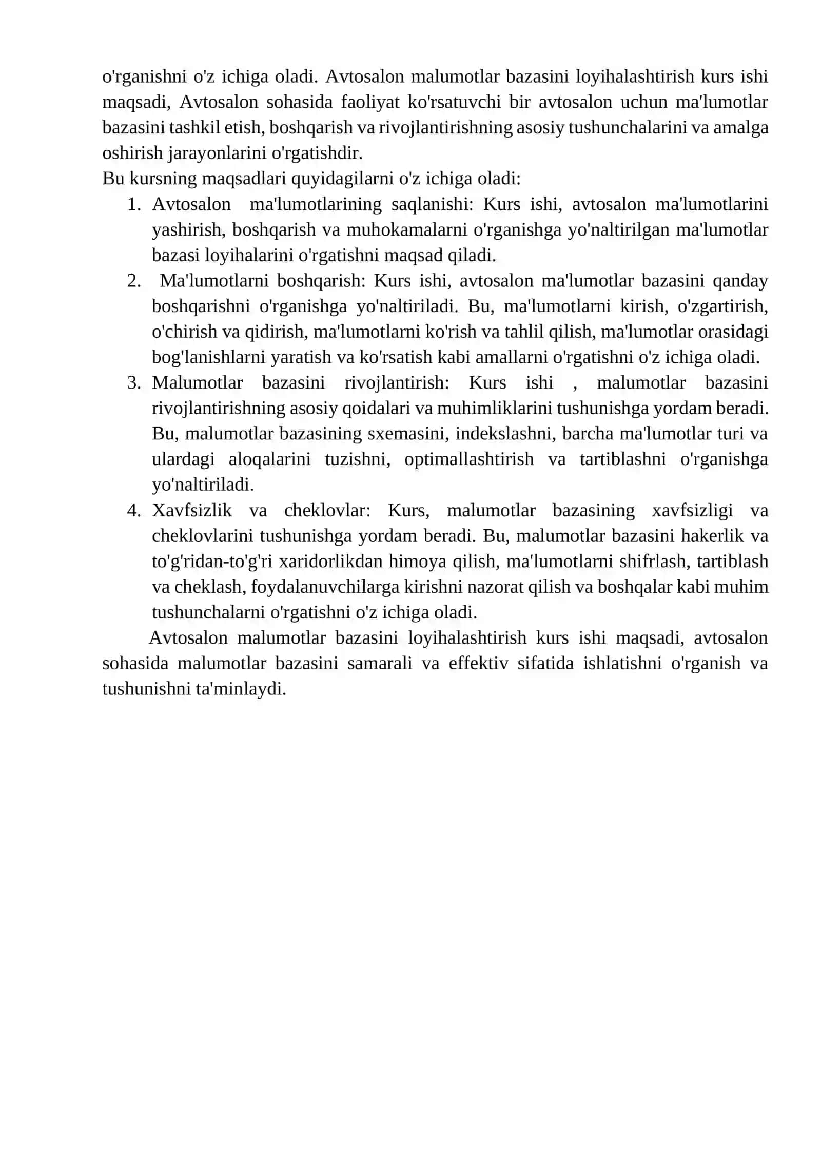 Avtosalon ma'lumotlar bazasini loyihalashtirish va ishlab chiqish 4
