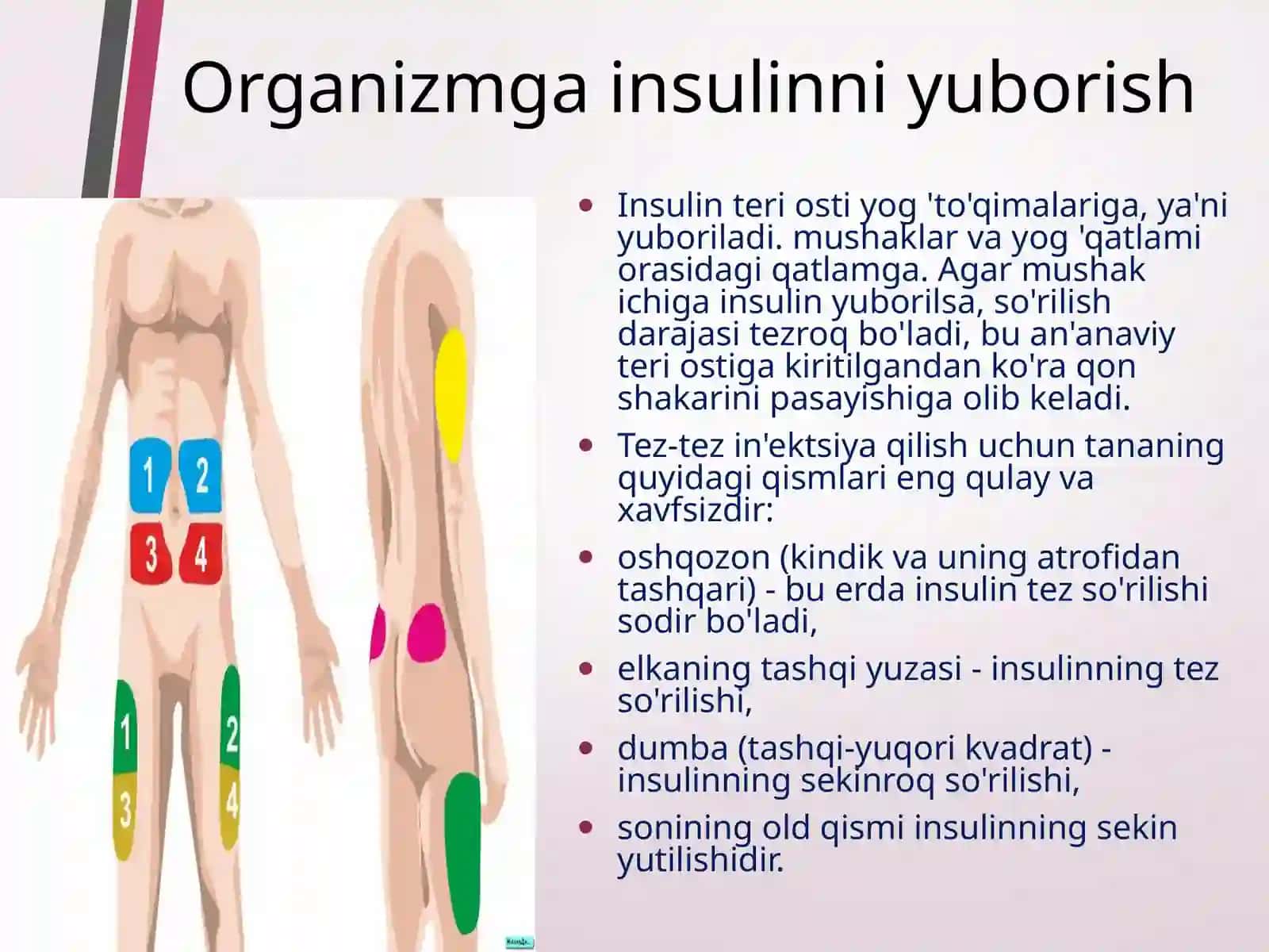 Antibiotiklarni eritish, Insulinni yuborish texnikasi 4