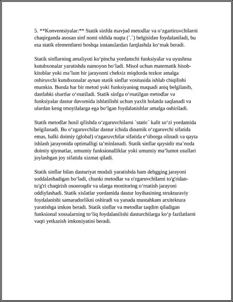 STATIC SINFLAR VA STATIC METODLAR BILAN HISOBLASH MODULI 4