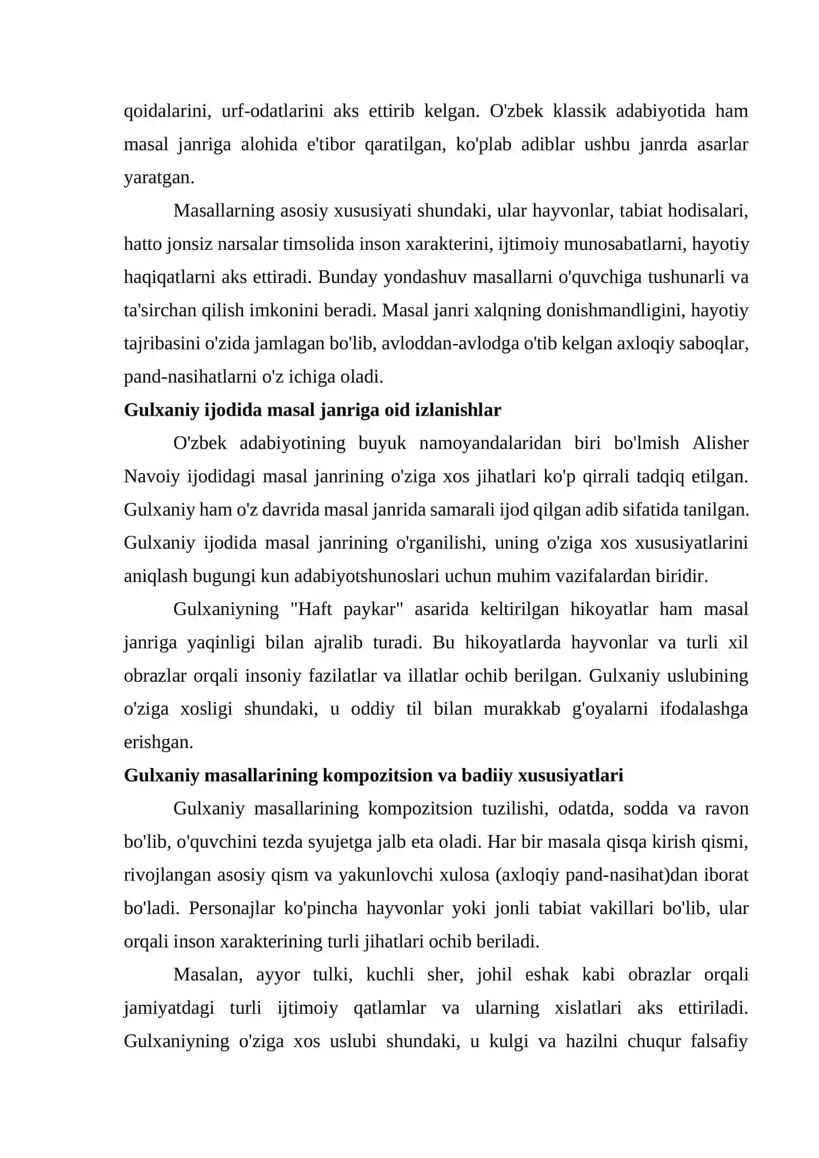Gulxaniy ijodida masallar badiiyati 4