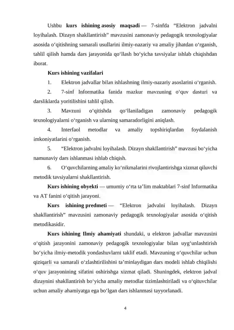 Elektron jadvalni loyihalash. Dizayn shakllantirish 4