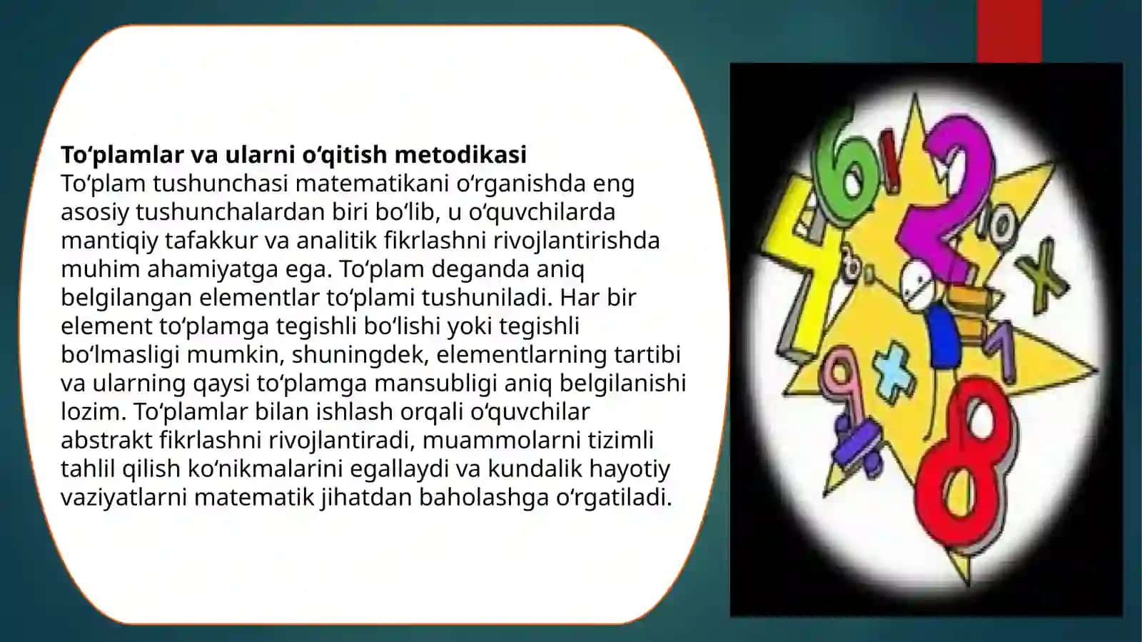 To‘plamlar. Mantiq moliyaviy matematika elementlarini o‘qitish metodikasi. 4