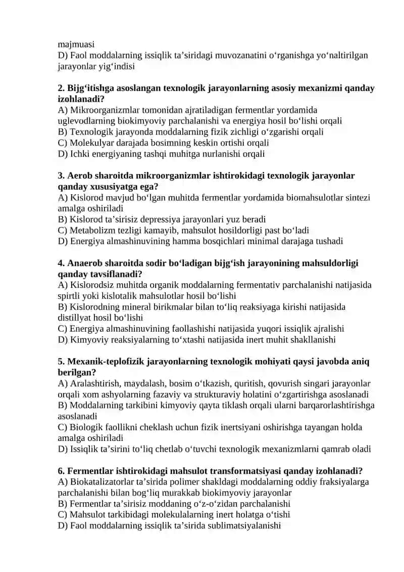 Oziq-ovqat sanoati - Iqtisodiyot fanidan test savollari 4