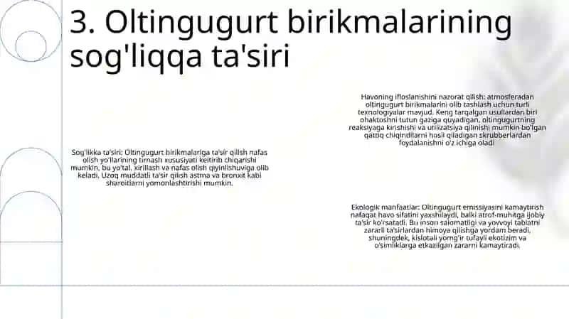 Atmosfera Havosini Oltingugur Birikmalari Zarrachalaridan Tozalash 4
