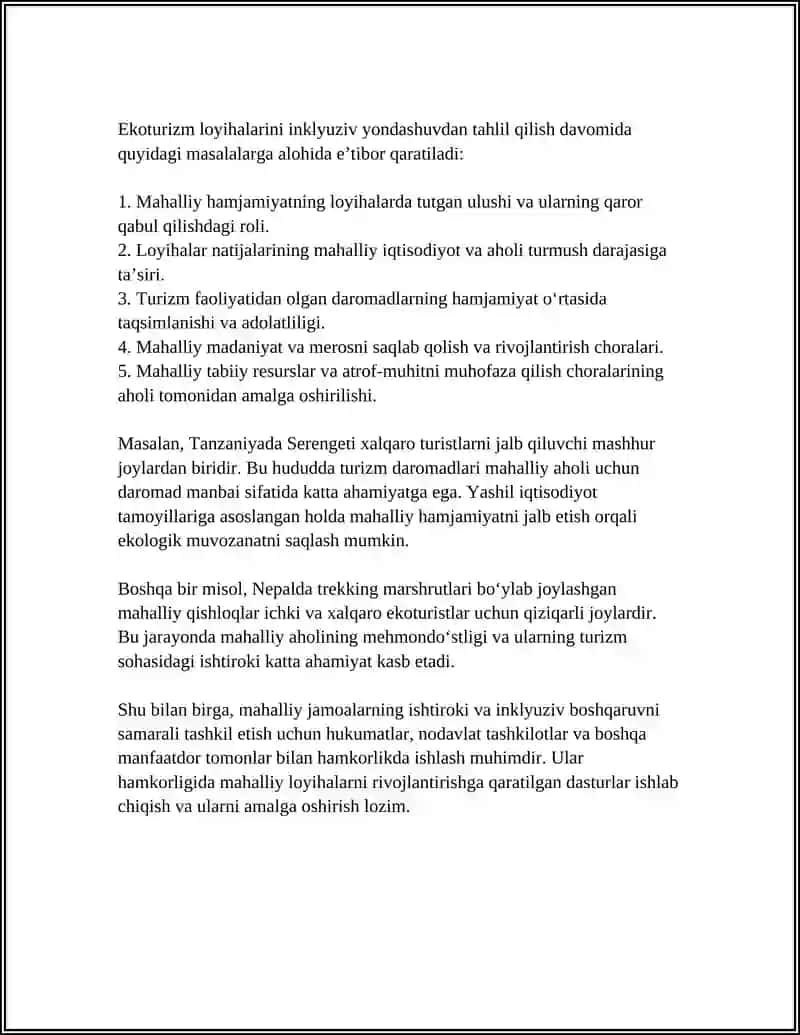 EKOTURIZM LOYIXALARINI INKLYUZIV YONDASHUVDA TAXLIL QILISH 4