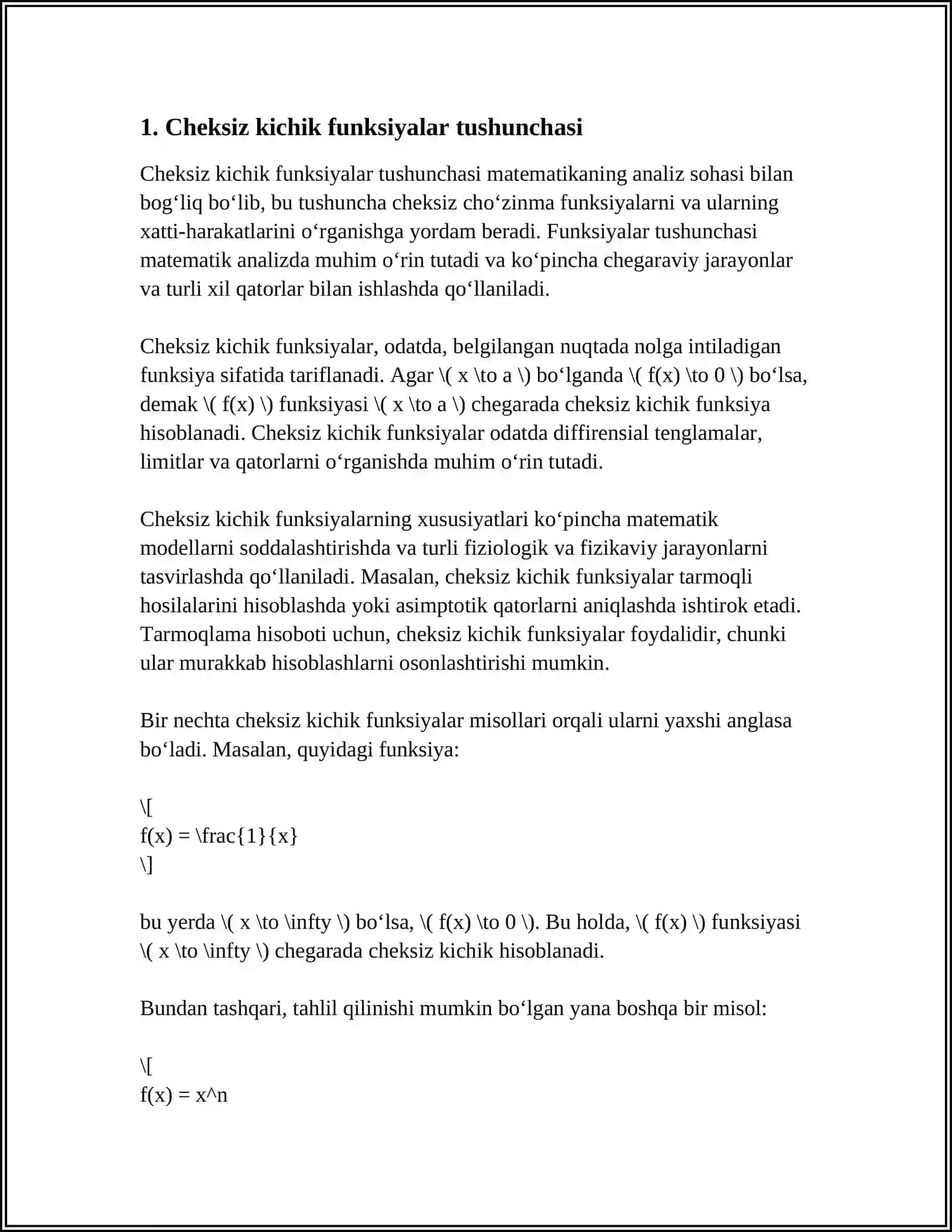 TAQRIBIY HISOBLASHLARDA VA LIMITLARNI HISOBLASHLARDA CHEKSIZ KICHIK FUNKSIYALAR 4