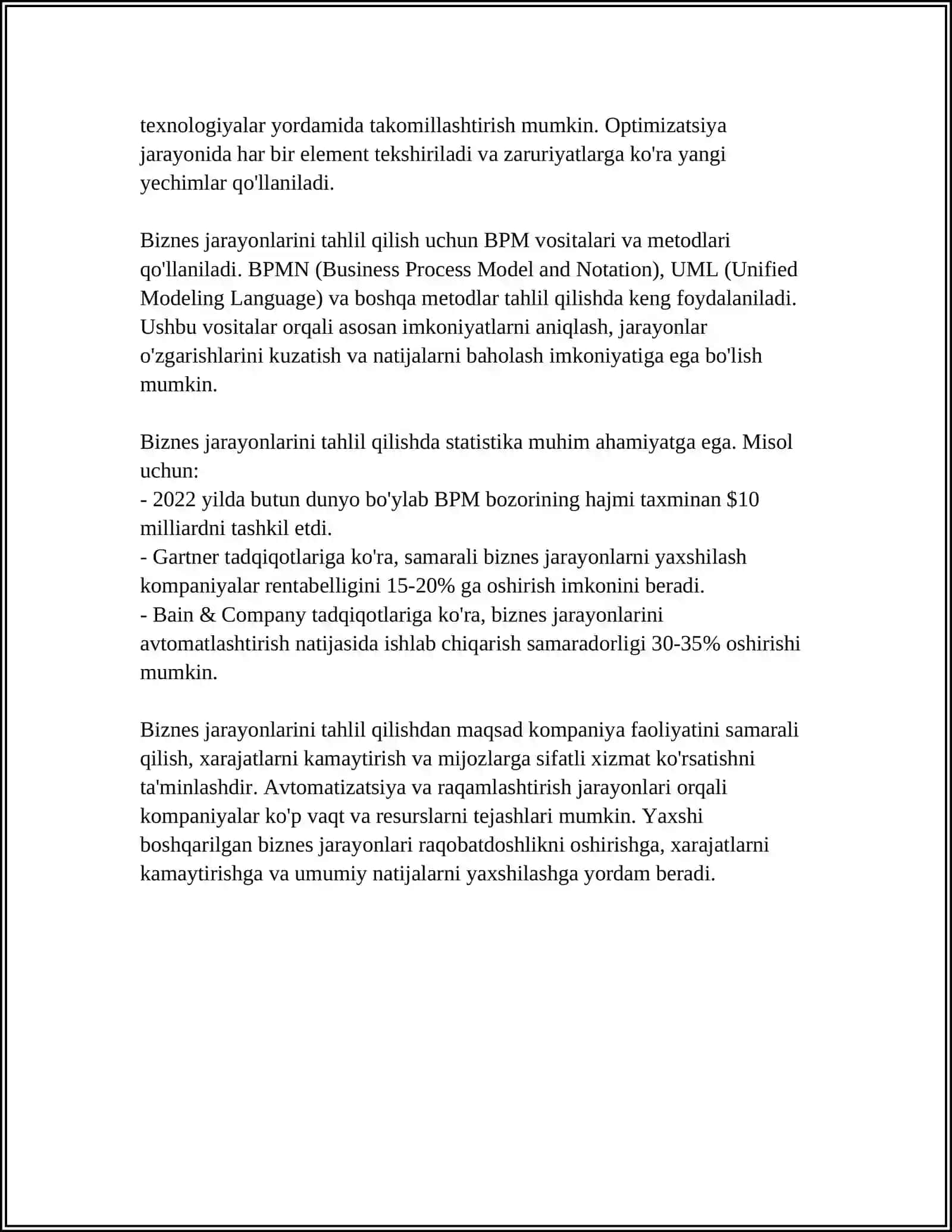 ASOSIY BIZNES JARAYONLARI UCHUN VAQT JADVALINI ISHLAB CHIQISH 4