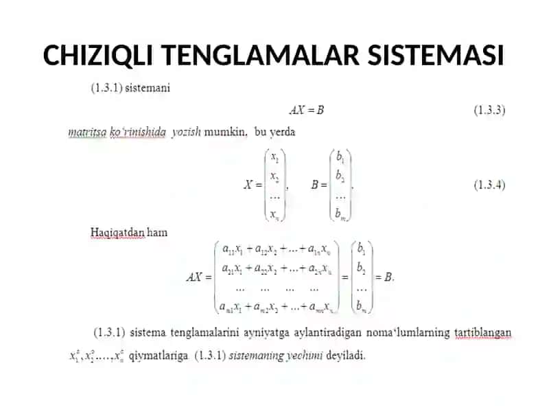 Oliy matematika: chiziqli tenglamalar sistemasi taqdimoti 4