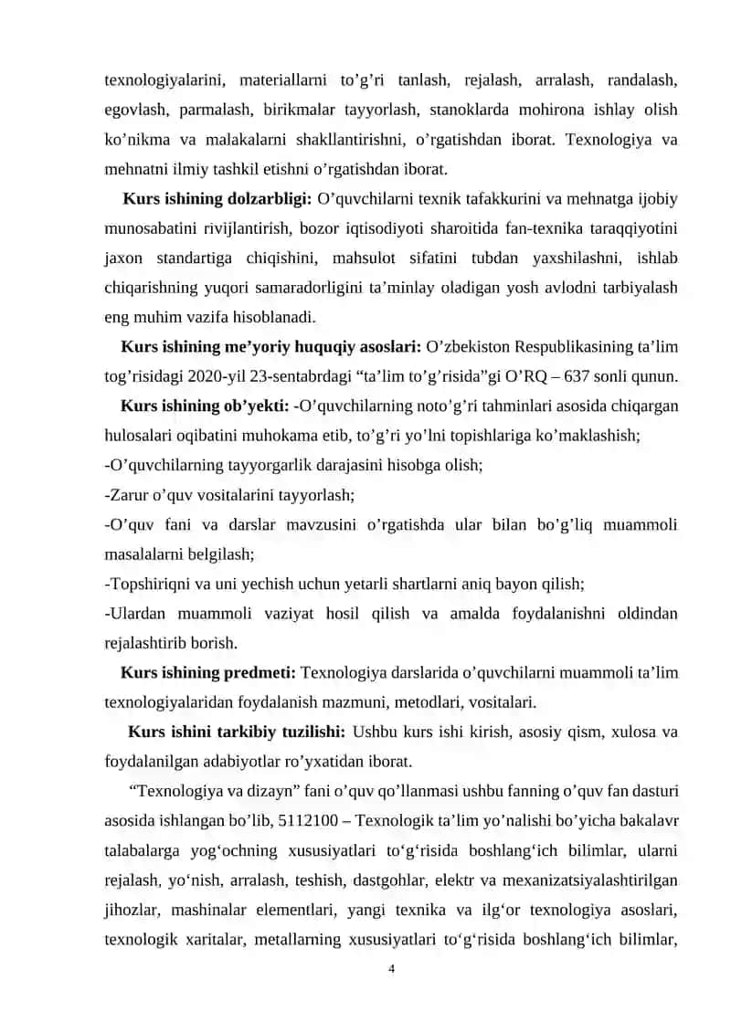 TEXNIK IJODKORLIK VA DIZAYN KURS ISHI 4