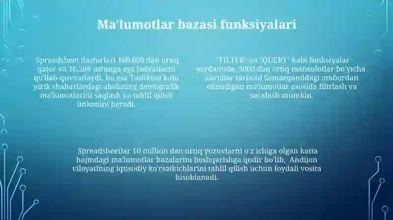 Elektron jadval dasturlari imkonlari 4