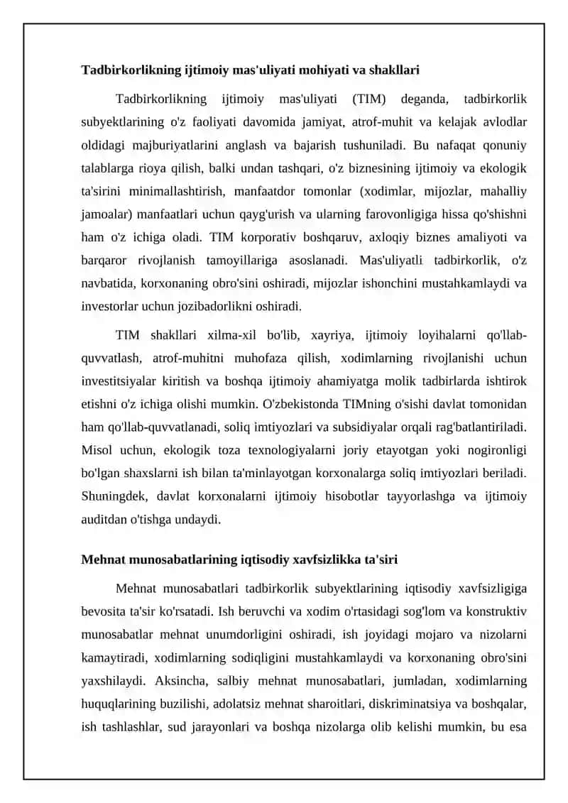 Tadbirkorlikning ijtimoiy mas'uliyati va mehnat munosabatlari 4