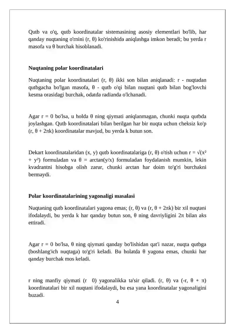Tekislikda qutb koordinatalar sistemasi 4