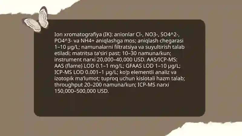 Tuproq va suvning ifloslanishida ion bog'lanishi birikmalarni aniqlab ulardan tozalash usulini ishlab chiqish 4