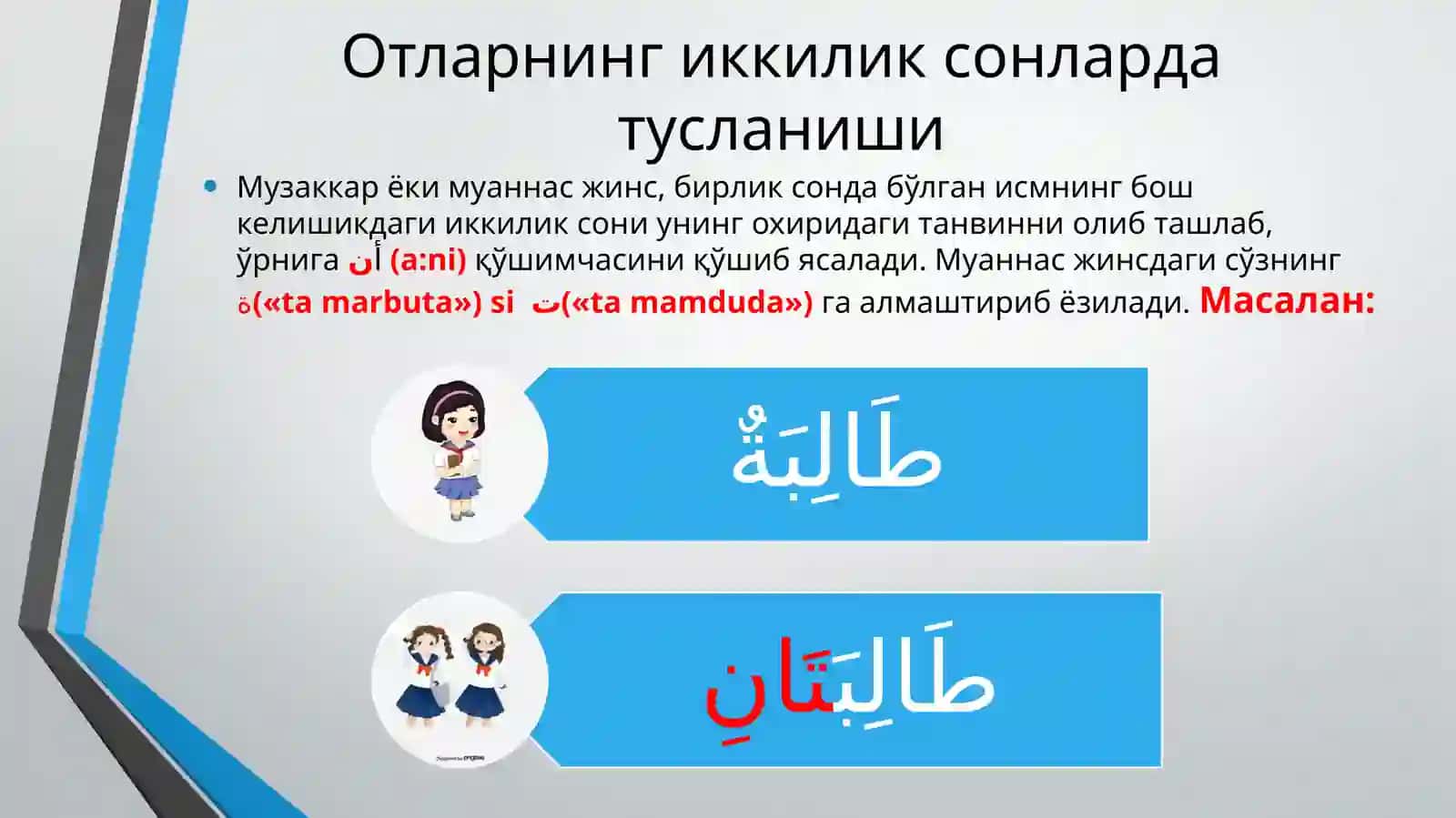 Отларда сонкатегорияси. Отларнинг иккилик сонларда тусланиши 4