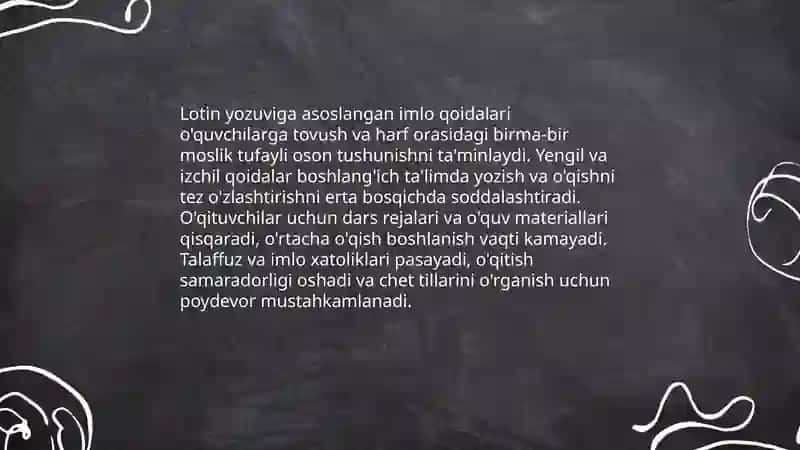 Lotin yozuviga asoslangan imlo qoidalarining afzalligi 4