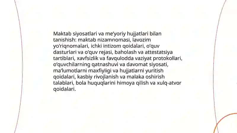 Maktab maʼmuriyati bilan tanishish va pedagogik mahoratni oʻrganish,dars tahlili 4