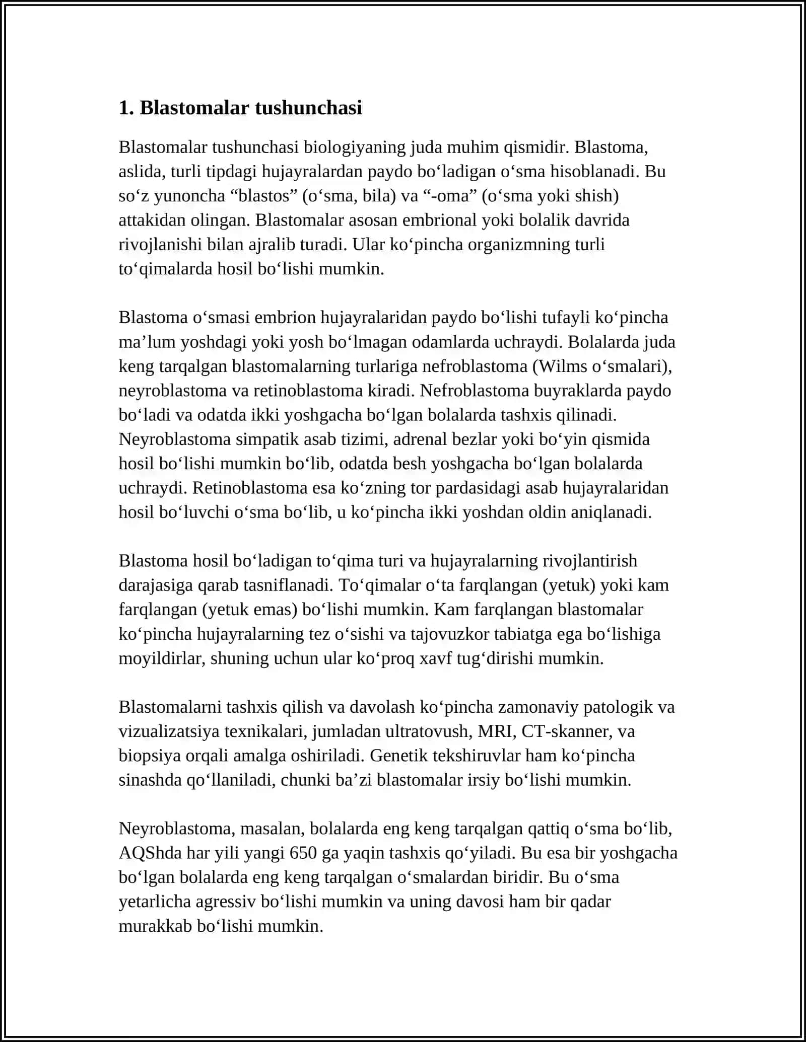 BLASTOMALAR HAQIDA TUSHUNCHA. BLASTOMALARGA QARSHI VOSITALARNING TASNIFI VA TASIR TURLARI NOJO' YA TA' SIRLARI 4