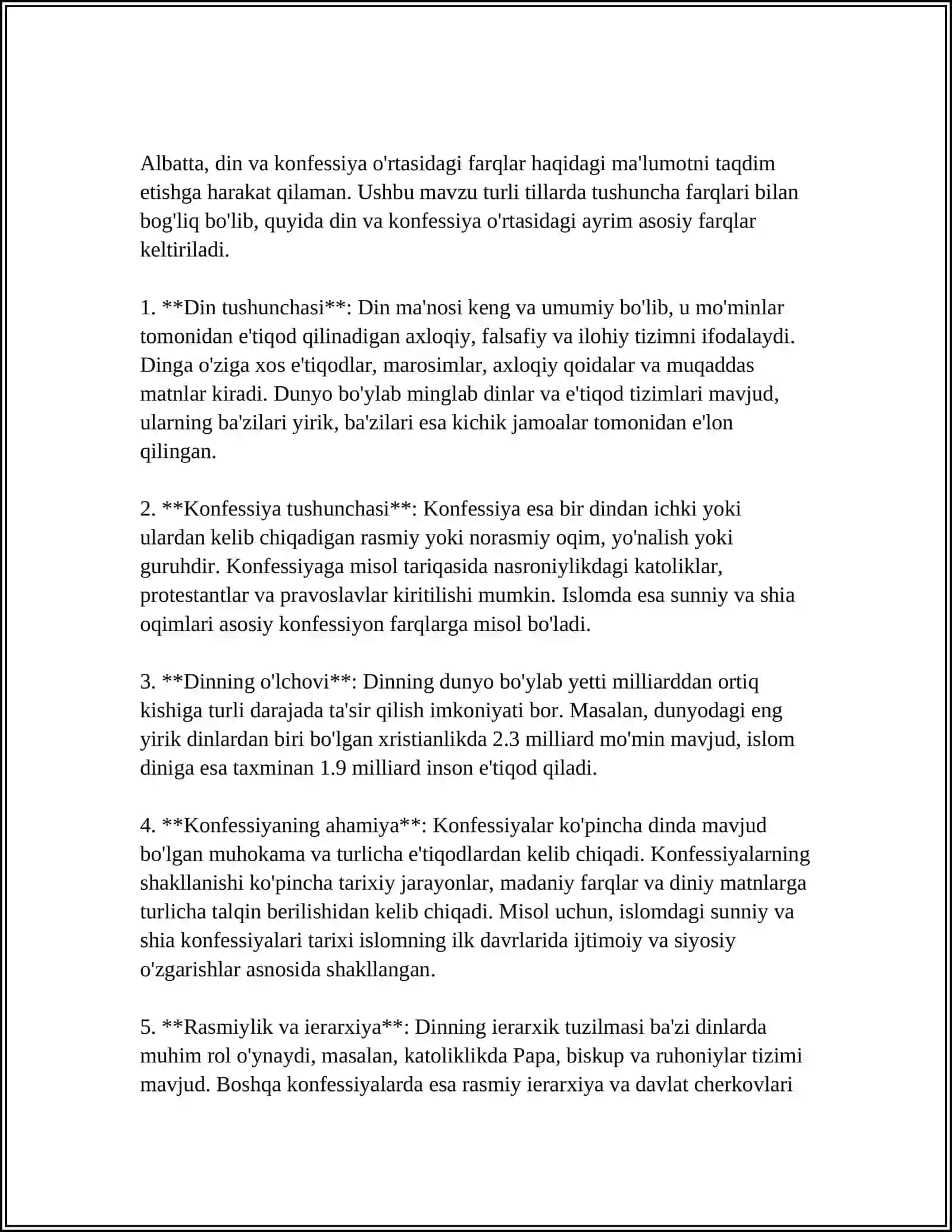 KONFESSIYA TUSHUNCHASINING MOHIYATI VA O'ZBEKISTONDA FAOLIYAT YURUTUVCHI KONFESSIYALAR 4