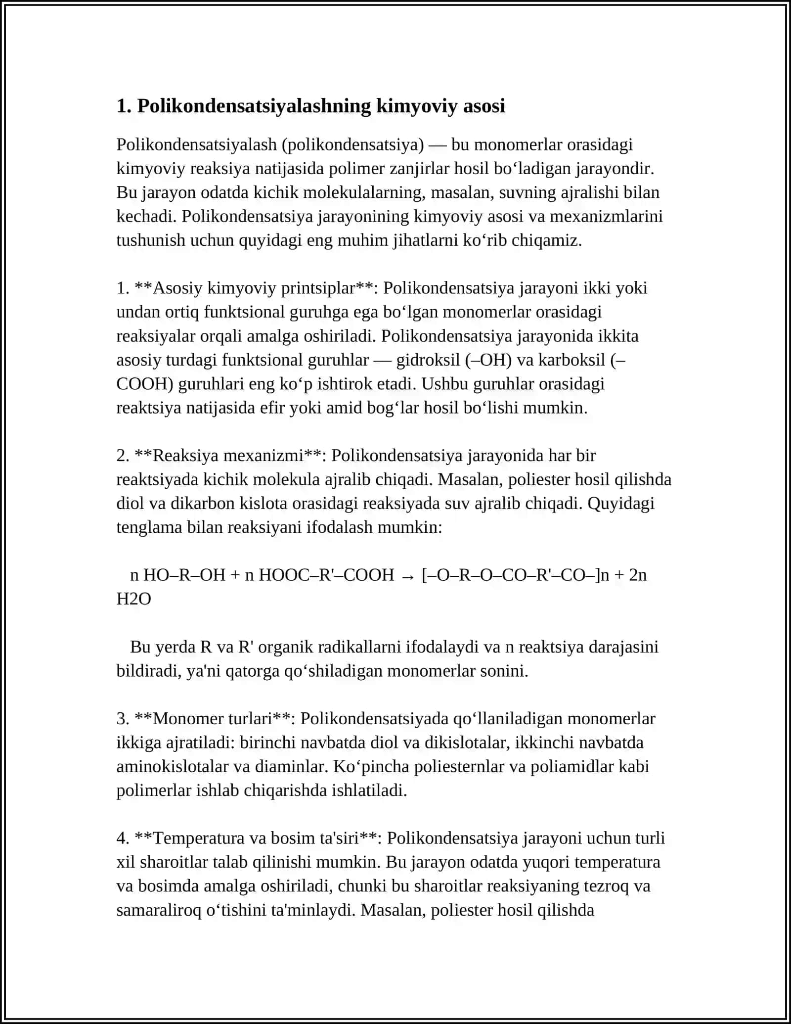 POLIKONDENSATSIYALANISHNING UMUMIY QONUNIYATLARI 4