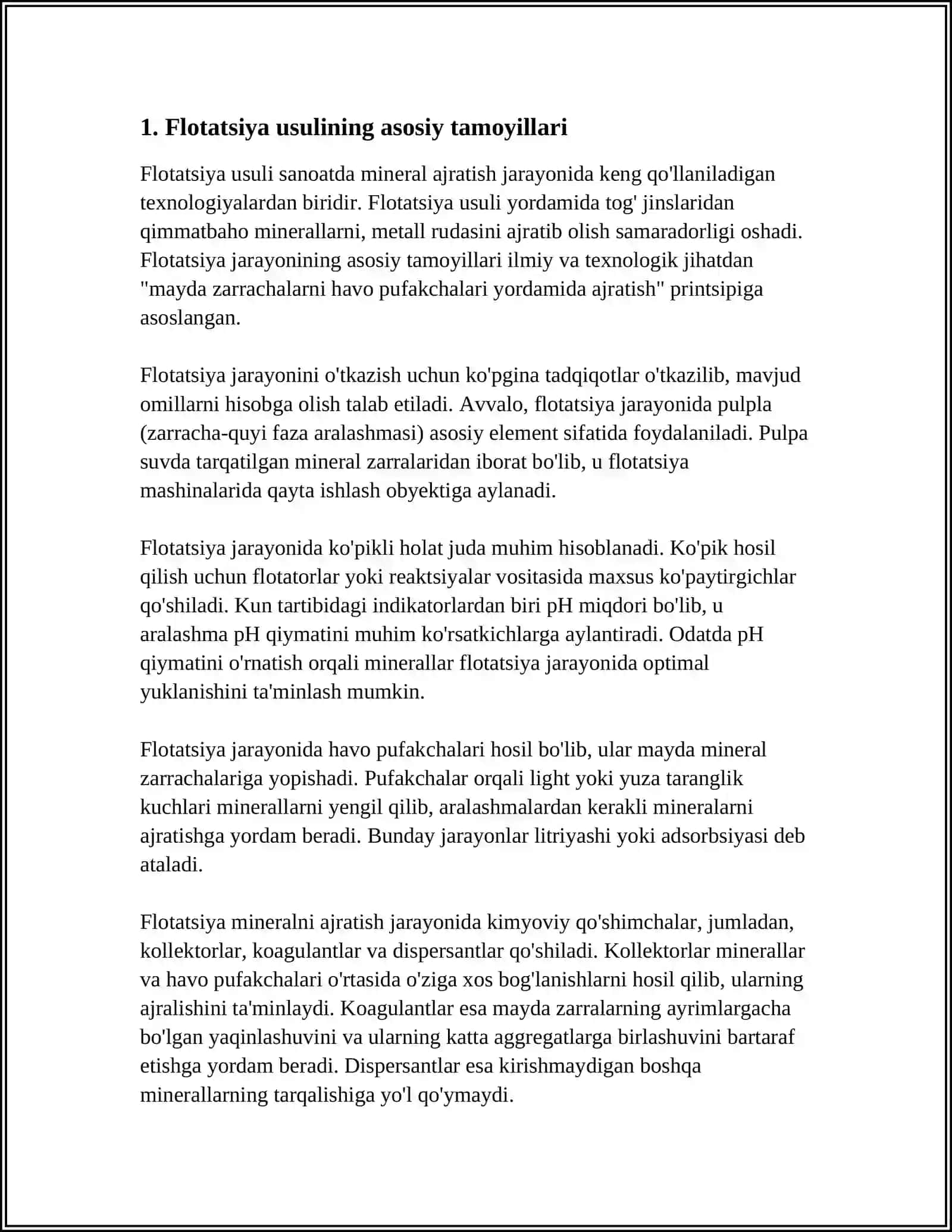 MIS-MOLIBDEN RUDALARINI FLOTATSIYA USULIDA BOYITISHNING TEXNOLOGIK SXEMALARINI TANLASH VA ASOSLASH 4