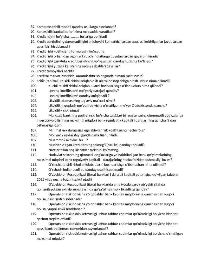 Bankning regulyativ kapitali monandlik darajasi qanday aniqlanadi? 4