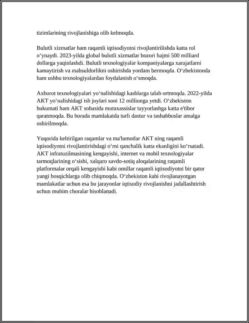 RAQAMLI IQTISODIYOTNI RIVOJLANTIRISHDA AXBOROT KOMMUNIKATSIYA TEXNOLOGIYALARINI O‘RNI 4