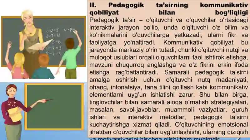 O’qituvchining kommunikativ qobiliyatida pedagogik ta’sir ko’rsatish 4