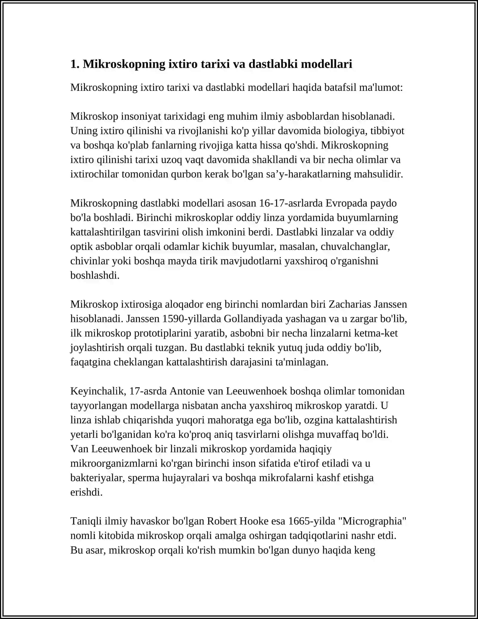 MIKROSKOPNING IXTIRO QILINISHI VA BIOLOGIC TARAQQIYOTLARDA QULLANISHI 4
