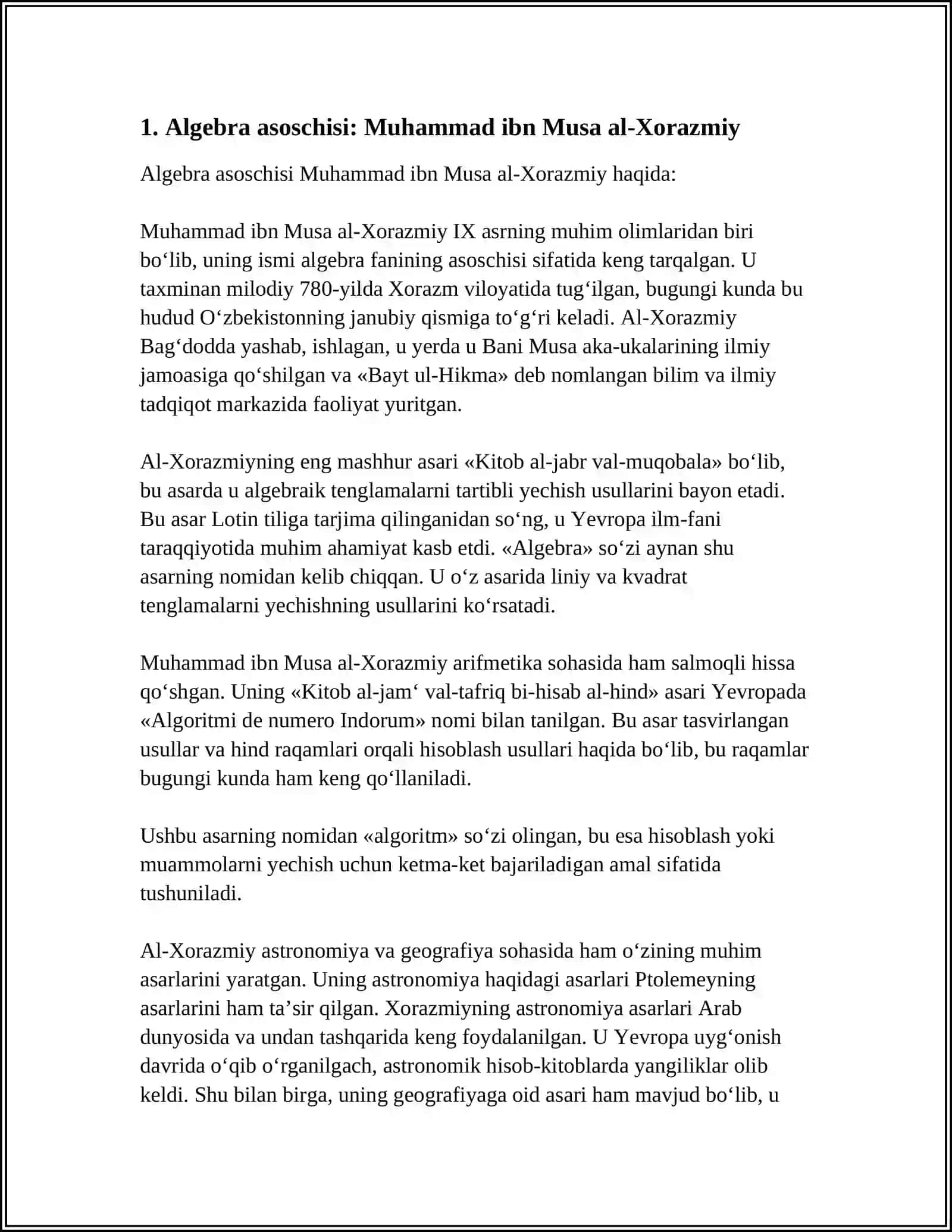 ALGEBRA ELEMENTLARI MAVZUSIDA TARIXIY MATERIALLARDAN FOYDALANISH. ALGEBRANING PAYDO BO'LISH TARIXINI OCHIB BERISH 4