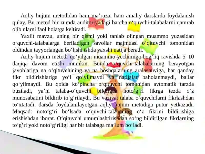 FIKRLARNI YARATISH: «AQLIY HUJUM» METODI 4